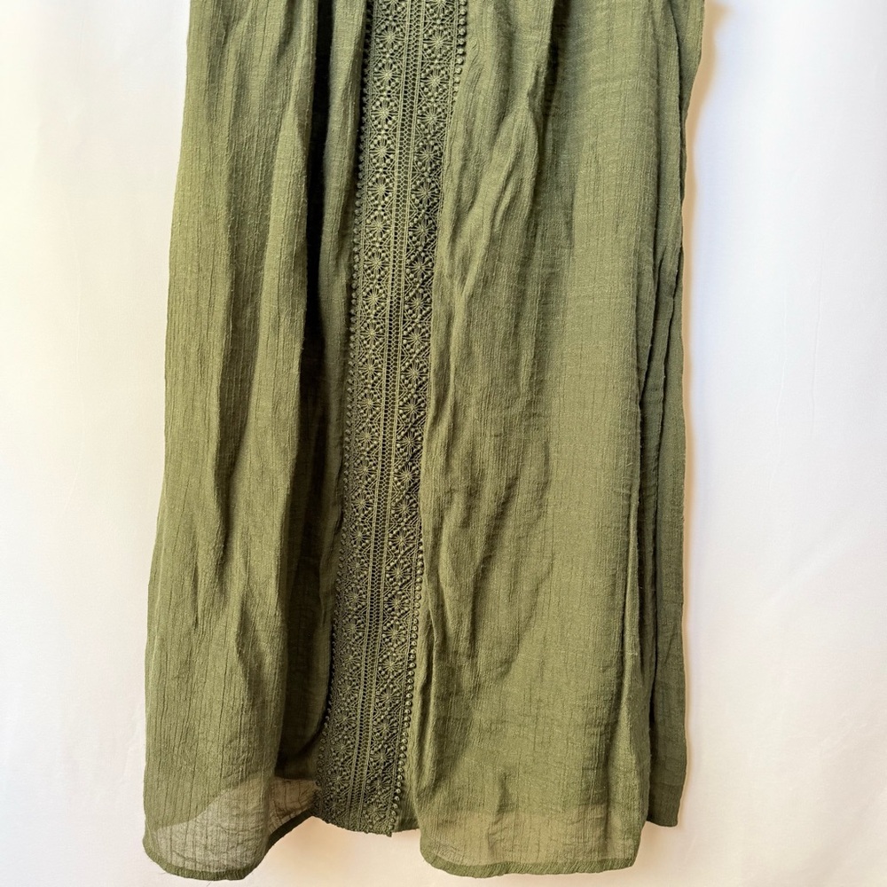 Sleeveless Olive Lace Yoke Mini Dress, Medium - Picture 5 of 8